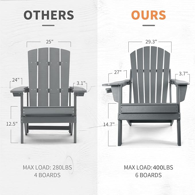 FUNBERRY Folding Adirondack Chair Set of 3, All Weather HDPE Fire Pit Chairs with Cup Holder for Outdoor