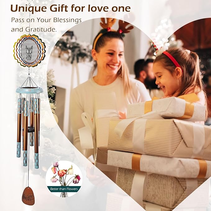 Aoedelyart Wind Chimes for Outside with 3D Animations Butterfly Wind Spinner,37" Memorial Wind Chimes Outdoor Garden Decor,Butterfly Gift for Women Mom Grandma Wife,Patio Decorations,Garden Ornaments