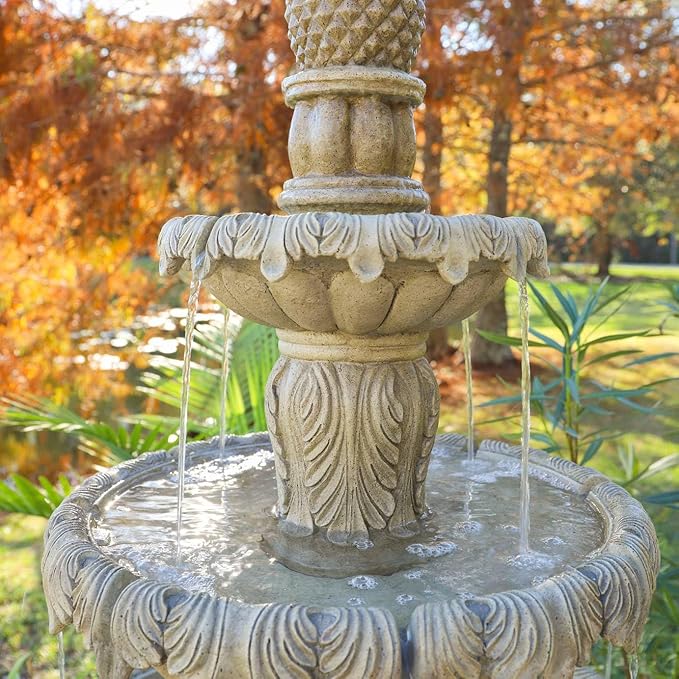 Ibiza 62" High Large Italian Outdoor Decor Sand Stone Floor Fountain with Light LED Waterfall 3-Tier Standing Basin Water Feature for Outside Garden Patio Yard Backyard Porch - John Timberland
