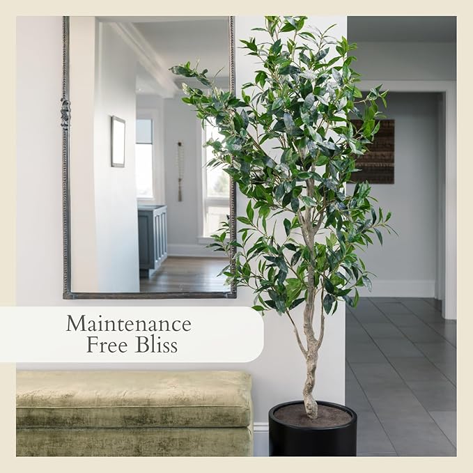 CG Hunter Faux Laurel Tree, Premium Artificial Indoor Tree Stands 7-ft Tall, Lifelike-Leaves & Hand Painted Trunk, Planter Pot Included