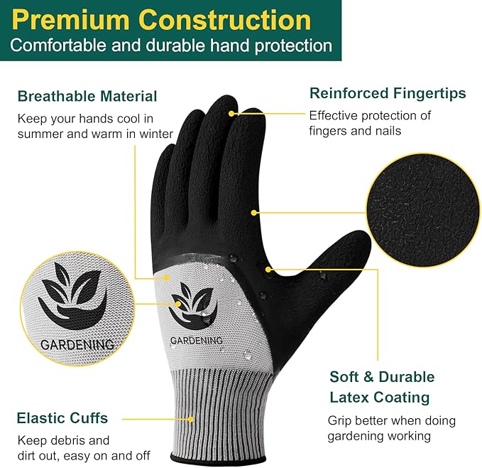 Trifabricy Garden Gloves for Women/Men - 6 Pairs Latex Gardening Gloves with Grip, Protective Work Gloves for Lawn Yard
