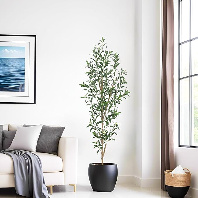 6FT Artificial Olive Tree, Realistic Faux Tree with Leaves and Fruits for Indoor Home & Office Decor