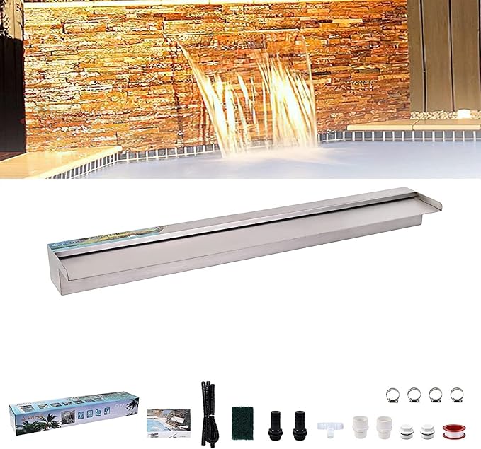 YUDA 36 Inch Water Pool Fountain, 304 Stainless Steel Pool Waterfall with Wider Water Flow Platform, Professional Waterfall Spillway for Sheer Descent Garden Outdoor