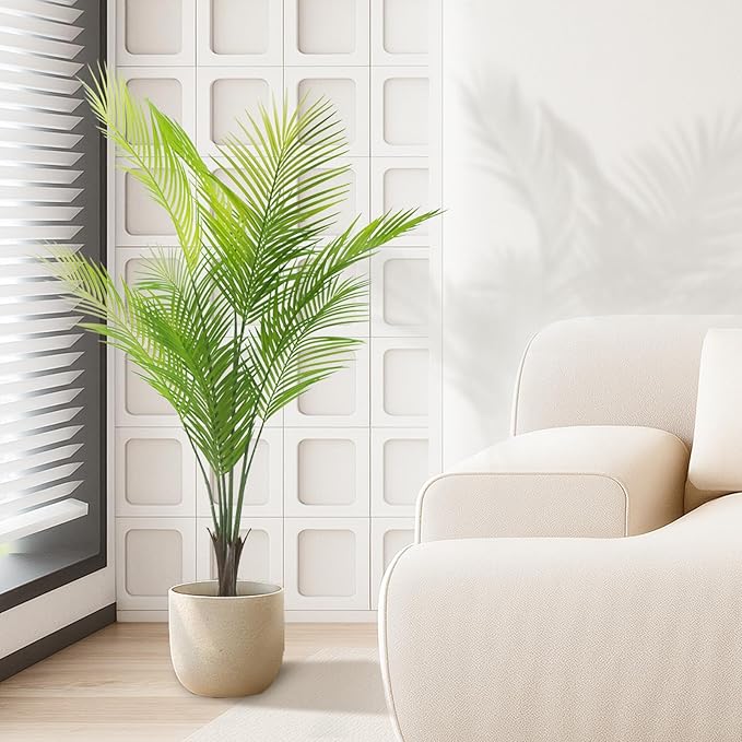 5ft Artificial Palm Tree - Tall Fake Palm Tree Indoor, UV-Resistant Faux Tropical Plants Outdoor, Large Potted Plant for Home Office Living Room Garden Decor