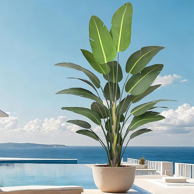 Bird of Paradise Artificial Plant 9FT, 108" Tall Artificial Plants Indoor with 25 Realistic Banana Leaves and Large Trunks, Faux Tropical Trees with Pot for Home Living Room Office Indoor Decor