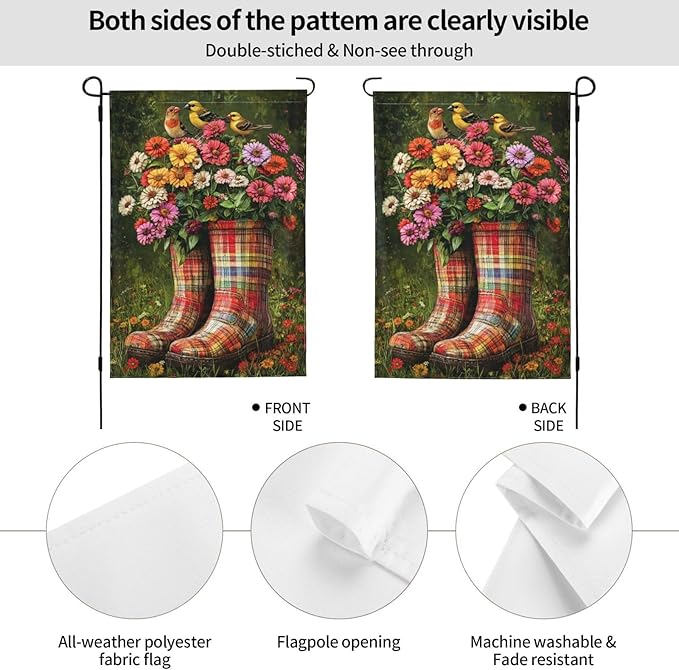 Boots And Plants Garden Flag 12x18 Inch Double Sided All-Weather Polyester Outdoor Flag For Patio Lawn Yard And Garden Welcome Decor