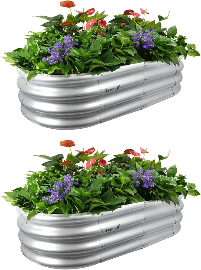 4x2x1 ft Galvanized Raised Garden Bed Outdoor, 2-Pack 12" Tall Metal Planter Boxes for Planting Vegetables, Flowers, Herbs, Tomato - Corrugated Rust-Resistant Elevated Garden Beds Kit, Silver