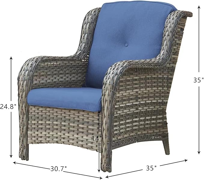 HUMMUH 3 Pieces Patio Bistro Set Wicker Patio Chairs Set of 2 with Tempered Glass Top Side Table Rattan Outdoor Furniture Conversation Set for Yard,Garden,Porch