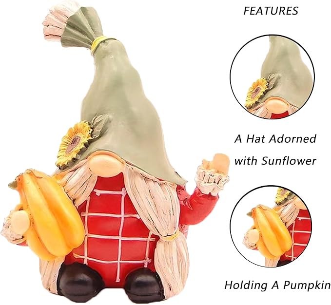 Fall Gnomes Decorations for Home Harvest Gnome Figurines Resin Garden Figurine Kitchen Decor Birthday Thanksgiving Gifts for Table Indoor Lawn Outdoor Porch