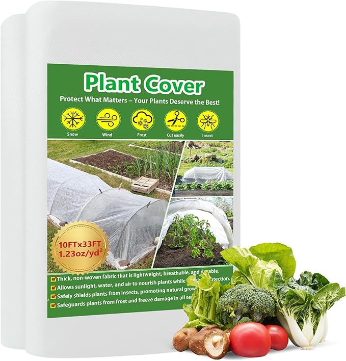GUKULIVEL Plant Covers Freeze Protection, 10x33ft Green Frost Blanket for Winter, 1.23 oz/yd² Fabric, Premium Frost Protection Cover, Breathable Garden Row Covers for Outdoor Plants