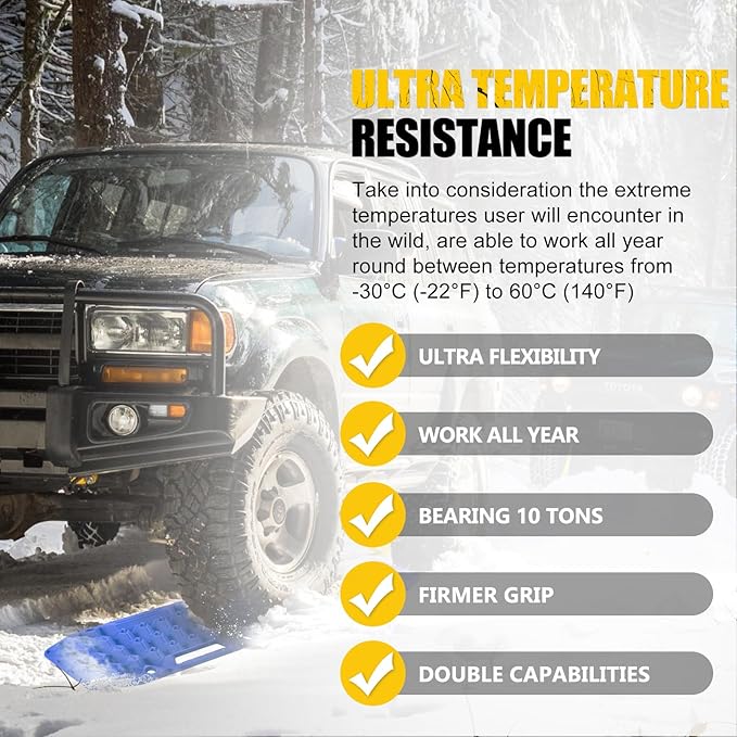 BUNKER INDUST Off-Road Traction Boards with Jack Base,Pair Recovery Track 4X4 Jeep Truck Emergency Tire Traction Mat with Bag -Sand, Mud, Snow Tracks Blue Traction Pad (Gen 7th)