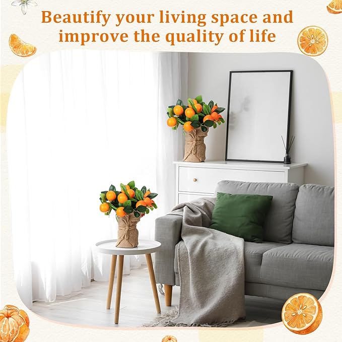 2 Pack Artificial Orange Potted Plants 9.45 Inches Fake Orange Tree Simulation Realistic Fruit Plant with Pot Faux Tree Indoor Decoration for Home Office Living Room Table Desk