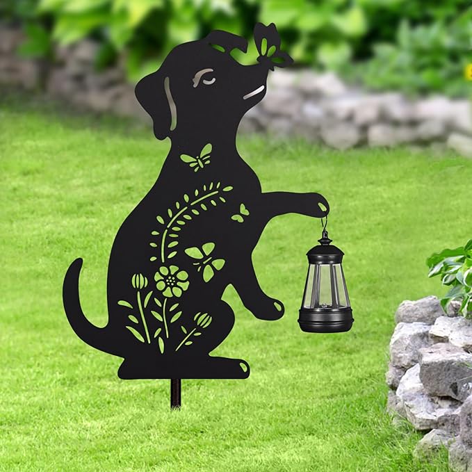 2Pack Solar Outdoor Garden Lights Stakes Solar Metal Flower Dog Lawn Deco Statue Patio, Outdoor Decor, Garden Decorations, Lawn Ornaments