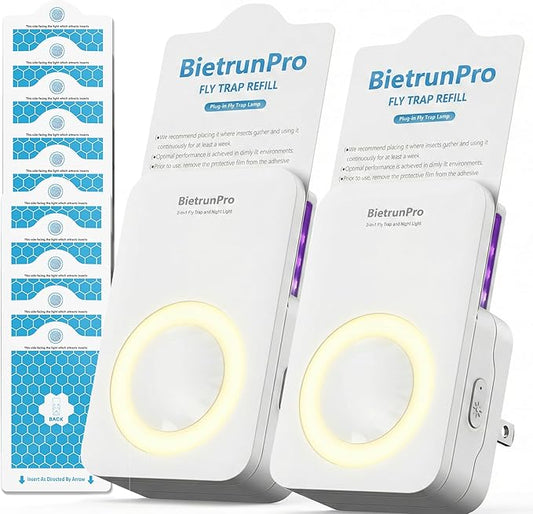 Fruit Fly Traps for House Indoor(2 Device+10 Refills) with Night Light, Quiet, 3 in 1 Plug-in Insect Gnat Traps Fruit Flying Traps, Easy Setup for Home & Kitchen, 7 * 24hrs Pest Control