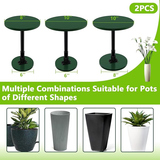 2 Pack Adjustable Height Plant Risers for Inside Pots, 17.5-30" Planter Inserts for Large Pots, Pot Fillers for Tall Square Round Taper Planters (6" 8" 10" Base or Top)