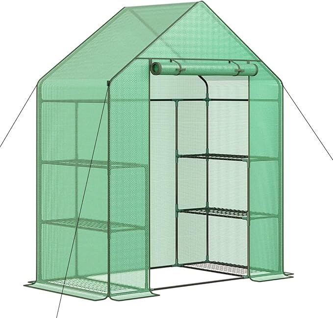 56x28x76 Greenhouse, Portable Green House for Outside Patio, Greenhouses Kit for Outdoor with Shelves, Thicken PE Cover, Ground Nail and Fixed Ropes (Green Cover, 4.6x2.3x6.3 FT)
