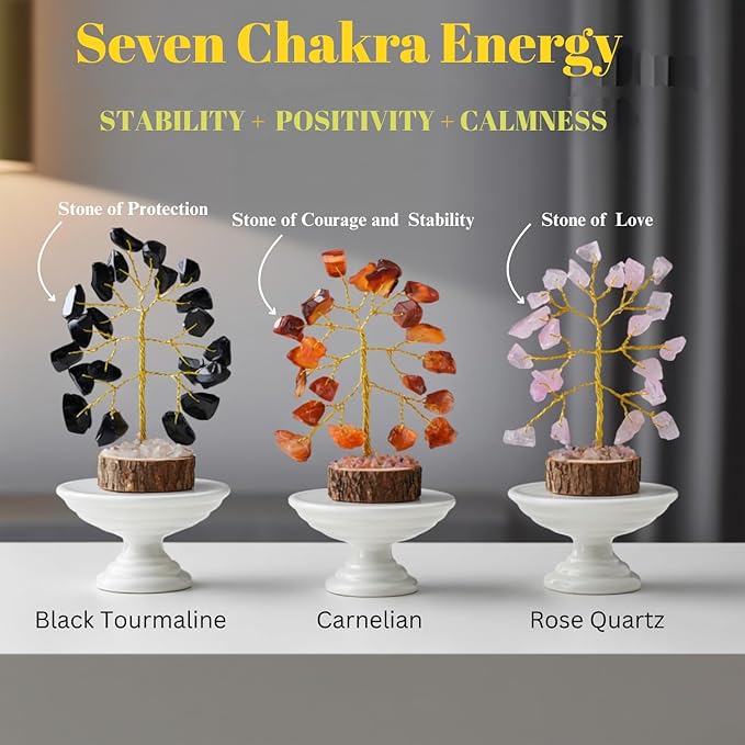 Crystal Tree Set of 12 Unique Birthday Gifts for Women, Sister, Mom, Home Office Decor, Shelf Desk Decoration for Positive Energy, Bring Good Luck, Money, Reiki Healing, Chakra Tree of Life Gift Sets