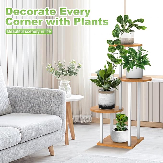 YOCOMEY Plant Stand Indoor, 4 Tier Thickened Metal Corner Plant Shelf for Multiple Plants, Indoor Plants Tiered Flower Pot Stand for Patio Garden Balcony Living Room Bedroom (White)