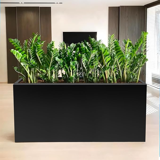 Meyoppm Metal Planter Box 40"x16"x24", Rectangular Steel Planter Box Frost Proof Rust Resistant Indoor&Outdoor, Heavy Duty Steel Planters for Commercial and Residential Use, Black