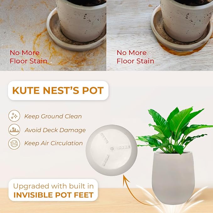 KUTE NEST 21" H x 19" D Corso Fiberstone Round Tapered Planter with Drainage Hole, Smooth Finishes, Weather Resistant for Indoor and Outdoor Use, Included 2 Extra Coco Mats(Taupe, 15" Pot Opening)