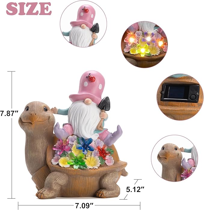 Solar Gnomes Outdoor Turtle Garden Statue for Yard with Outdoor Decorations for Patio Mom Gift