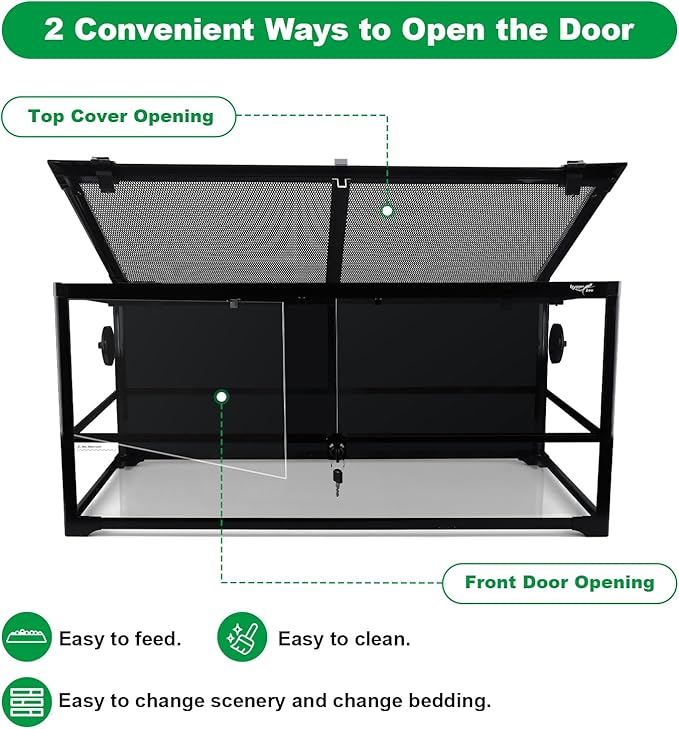 67 Gallon Reptile Tank Large Full Glass Terrarium, Bearded Dragon Tank Front Opening Reptile Enclosure Cage with Anti Escape Ventilated Top Lid for Snake Gecko Lizard Turtle 48''x18''x18''