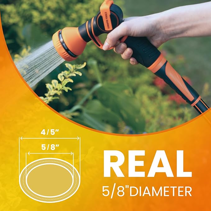 Giraffe Tools Garden Hose 100ft x 5/8", Water Hose Heavy Duty, Flexible, Lightweight Hybrid Hose with Swivel Handle, Male to Female Fittings, Burst 600 PSI