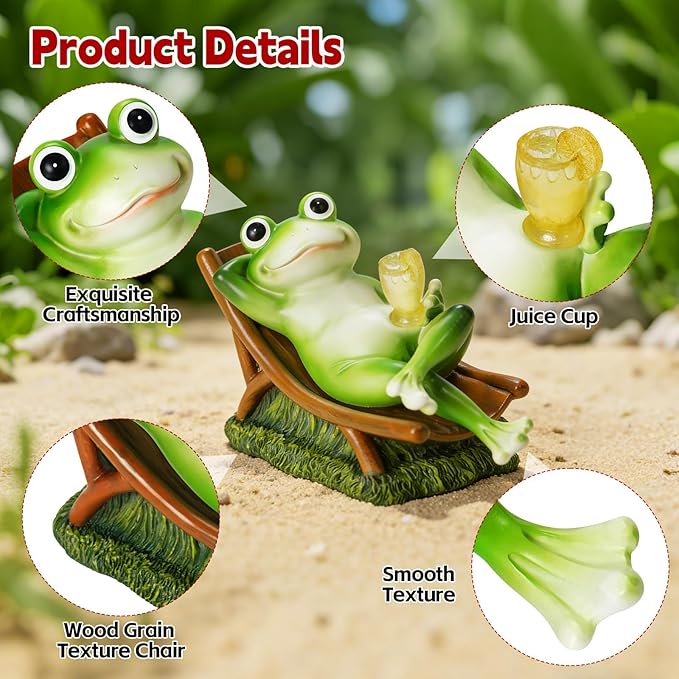 Frog Garden Statue Garden Decor for Outside for Yard、Balcony 、Lawn and Gifts for Women, Unique Artistic Housewarming Presents Gift