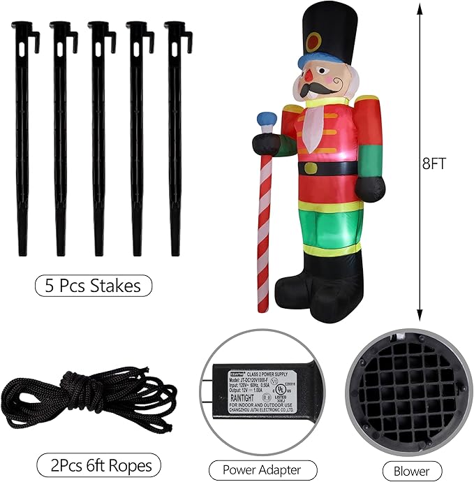 yofit 8 FT Christmas Inflatable Nutcracker Soldier Outdoor Decorations, Blow Up Decorations Santa Soldier with LED Lights for Yard Lawn Garden Holiday Party