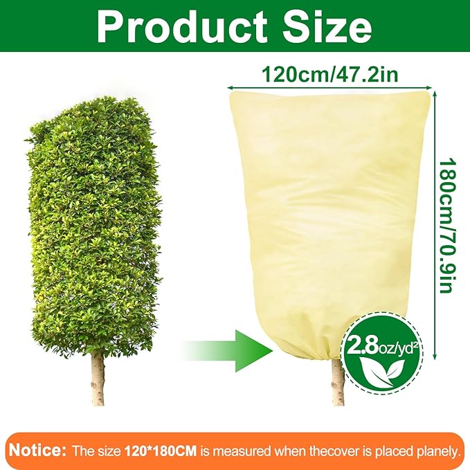 TRIITECH 2 Packs Plant Covers for Winter 120x180cm, Shrub Covers for Winter, Plant Cover Freeze Protection, Cold Frost Protection Cover with Zipper Drawstring(80gsm)