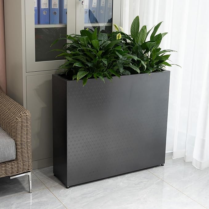 CYC Luxury 30"H x 34"W x 10"D Black Stainless Steel Rectangular Tall Large Planter Box with Mirror Etching No Coating for Indoor or Outdoor Patio/Porch, Modern Décor for Tall Plants, Trees, Flowers
