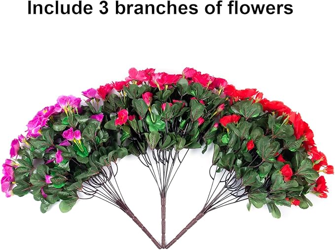 Artificial Faux Outdoor Flowers Plants For Spring Decor, Fake Silk Colorful Camellia UV Resistant Look Real for Planter Outside Porch Patio Balcony Garden Yard Home Decoration, 3 Large Bundles