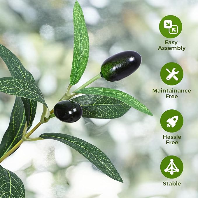 Jocoevol Artificial Olive Tree 8FT, Indoor Fake Silk Plant with Realistic Trunk, Leaves, Fruits and White Planter, Faux Potted Tree for Home Decor and Housewarming Gift, 1 Pack