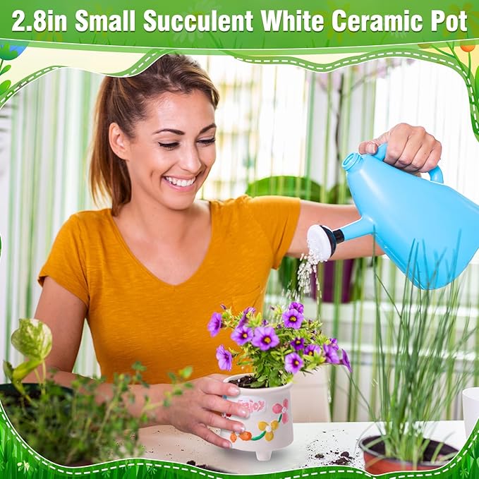 Leitee 18 Pcs Paint Your Own Ceramic Pot Bulk Fall Succulent Pots Ready to Paint Small Pot Mini Succulent Planters Pottery Painting for Spring Valentine Easter Craft(Lovely Flowers)