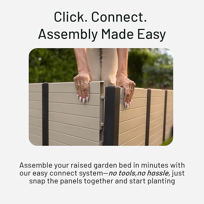 Tierra Verde 48-Inch x 48-Inch Raised Garden Bed with Tool-Free Connect System and Crafted from Recycled Materials, for Patios or Decks, Khaki