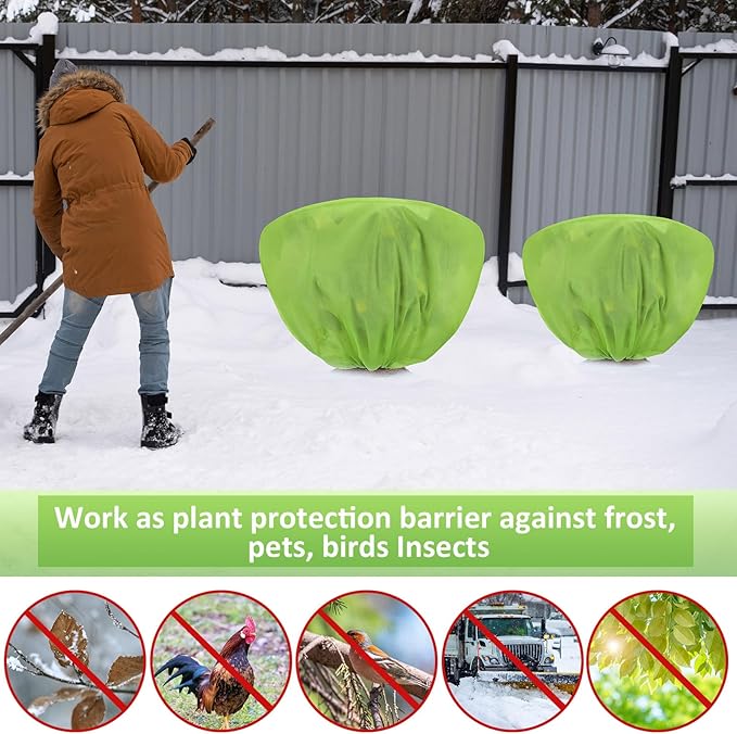 Wesnoy 12 Pcs Winter Plant Covers Freeze Protection 39.4x23.6 Inch Horizontal Shrub Tree Rose Plant Protection Bags Frost Blanket with Drawstring for Fall Winter Outdoor Garden Planting (Green)