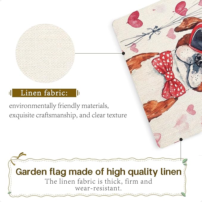 Valentine's Day Saint-Bernard Hello Love Garden Flag, House Yard Plaid Love Heart Outside Decoration, Spring Holiday Wedding Anniversary Outdoor Small Decor 12x18(12617)
