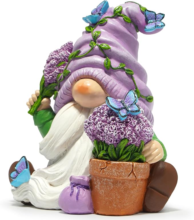 Hodao Spring Lavender Gnomes Decoration Lavender Elf Figurine Decor Spring Gnomes for Home, Porch, Garden Table Decor Warm Gifts for Mom, Grandma