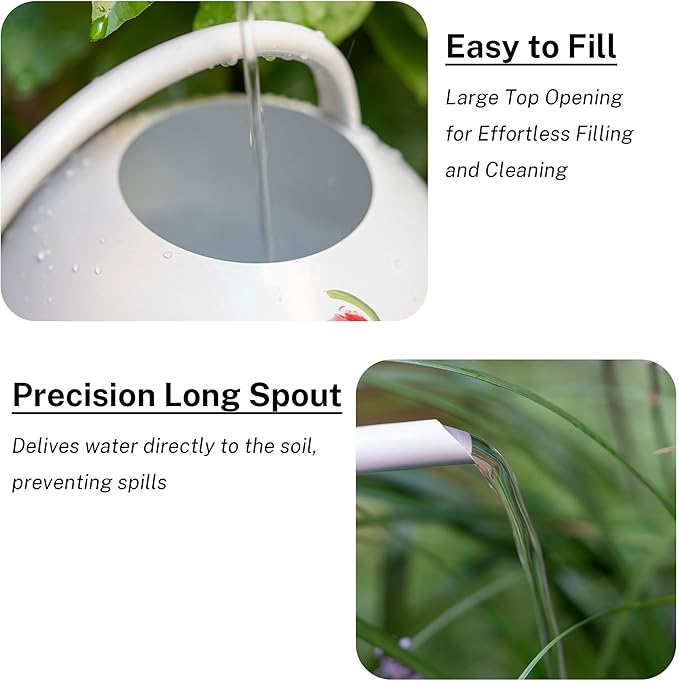 MOYEE Small White Metal Long Spout Watering Can Outdoor Indoor Spray Bottle for Plants Hand Drawn Patterns,1/2 Gallon Plant Mister Durable Metal Structure Lawn Garden Watering Equipment