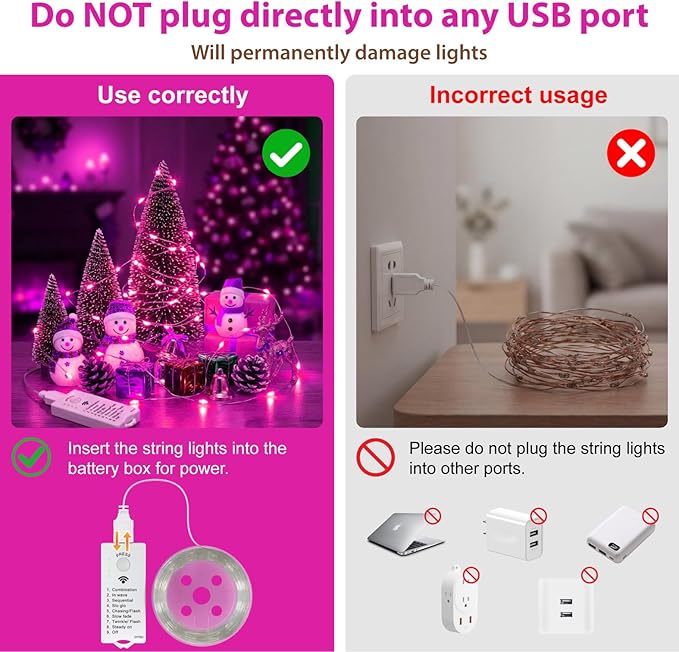 HXWEIYE Rechargeable Fairy Lights with Remote & DIY Timer, 33ft 100LED Battery Operated Twinkle String Lights, 8 Modes Decor Light for Bedroom Indoor Wedding Dorm Christmas Tree Party (Pink)