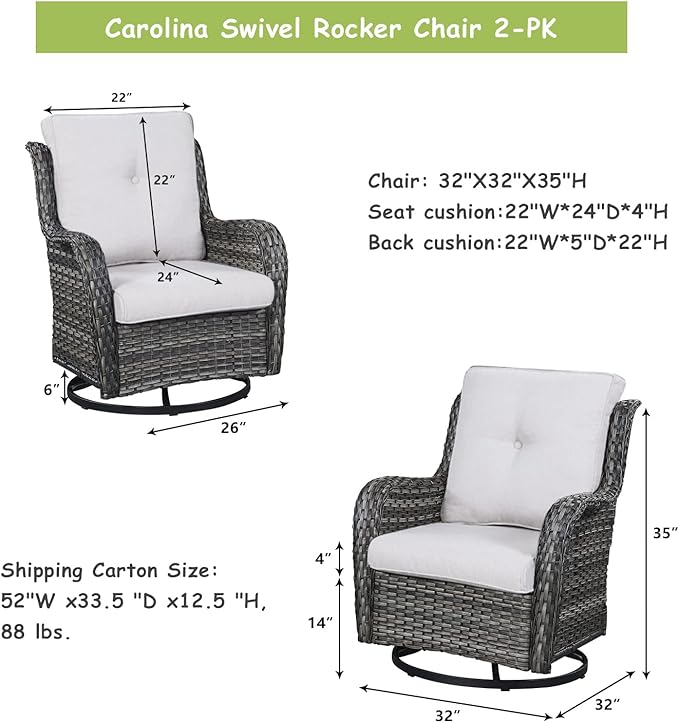 Rilyson Wicker Rocking Chair Swivel Chairs - 4 Piece Rocker Patio Chairs Set Rattan Rocking Chair for Outdoor Porch Deck Garden Backyard(Mixed Grey/Beige)