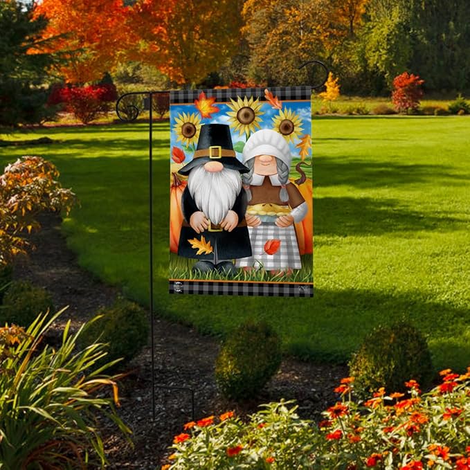 Thanksgiving Gnomes Garden Flag Sunflowers Humor 12.5" x 18" Briarwood Lane