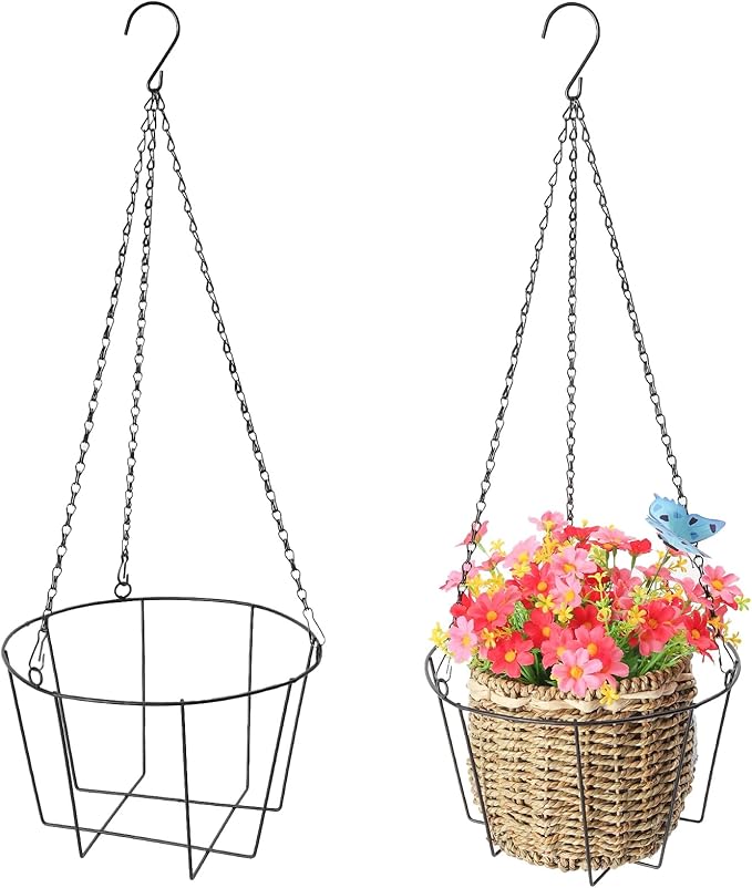 ZYUXUAN Metal & Macrame Plant Hanger Indoor/Outdoor Use – Heavy Duty Hanging Planter Holder with Basket for Ceiling, Window, Patio – Decorative Hanging Pot Tray for Plants(12 Inch, 2-Pack)