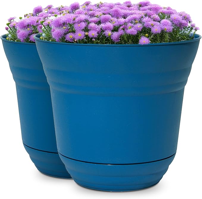 Headwind Traverse Planters – 7" 2 Pack Plastic Plant Pot in Sapphire Blue - Indoor & Outdoor Pots for Plants with Drainage - Decorative Plant Pot, Flower Pots Outdoor for Garden by Robert Allen