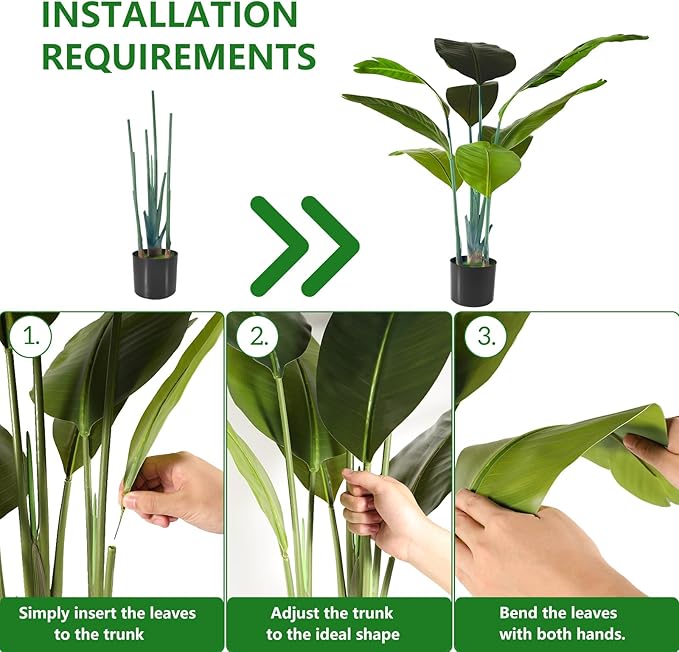 WC WAH CHUN Artificial Bird of Paradise Plant Fake Tropical Palm Tree for Indoor Outdoor, Perfect Faux Plants for Home Garden Office Store Decoration (H 120cm)