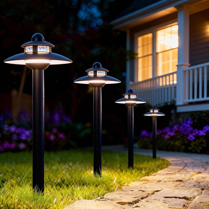 LITFIT Low Voltage Landscape Pathway Lights, 12V 3.8W 83lm 3CCT 2700K/3000K/4000K, ORB Die-Cast Aluminum Waterproof Hardwired Walkway Lights with Connectors for Garden Yard Drive Way, 4 Pack