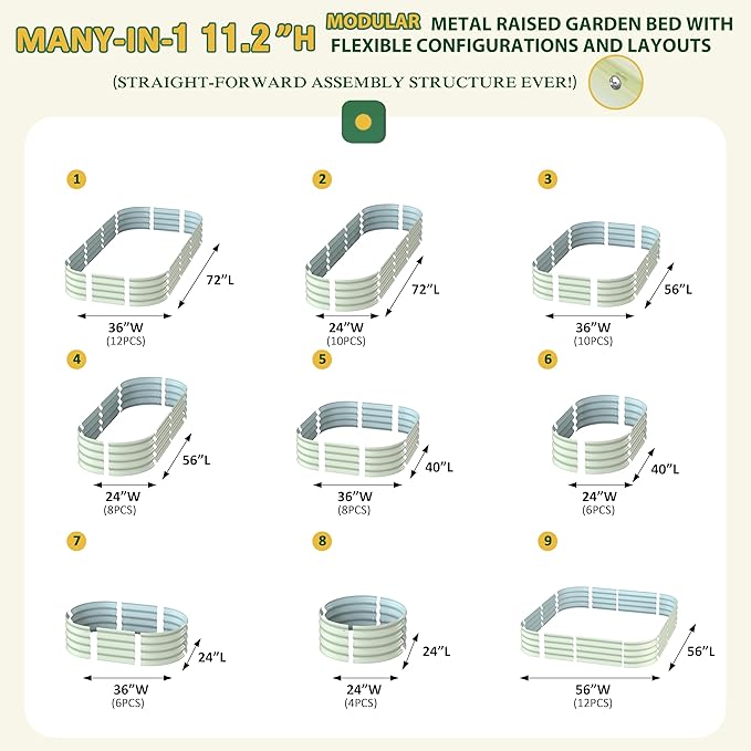 BlueWish 6x3x1FT Metal Raised Garden Bed, 11.2” H Raised Garden Bed with Bottomless Design, Rubber Edges, Many-in-1 Modular Planter Box for Backyard, Garden, Patio, Beige