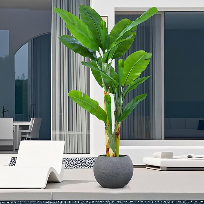 Artificial Banana Tree 6ft(72in) Tall Faux Banana Leaf Plant with 12 Leaves, Fake Realistic Tropical Plants Perfect for Home Garden Yard Patio Living Room Decor Indoor (6feet,1Pack)