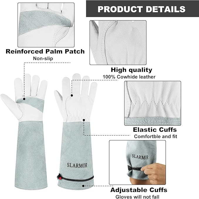 SLARMOR Long-Gardening-Gloves Women/Men-Thorn Proof Rose Pruning Heavy Duty Gauntlet-S