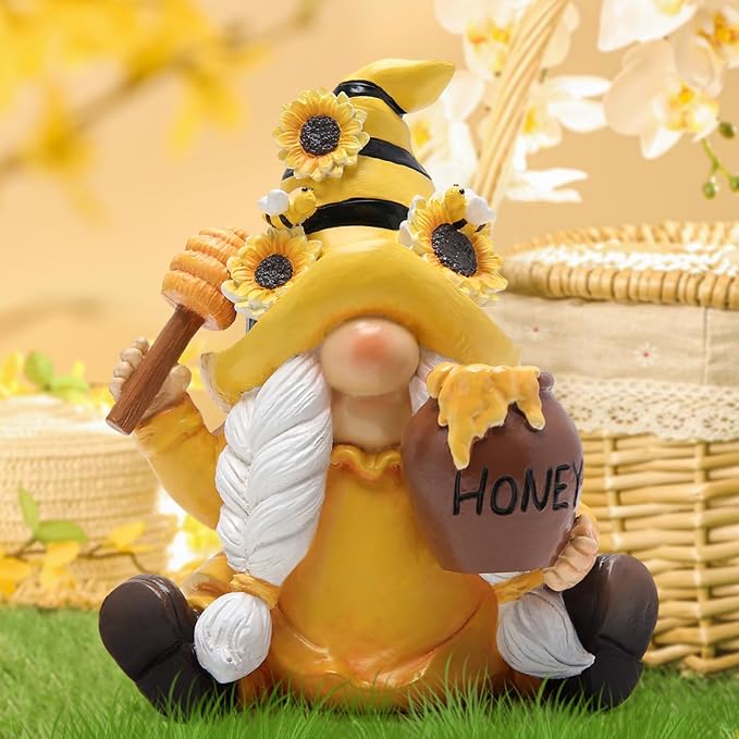 Hodao Bumble Bee Spring Gnome Decorations Honey Gnomes Ornaments World Bee Day Decorations Gifts Summer Gnomes Figurines for Garden Decor Birthday Gifts for Mom, Women, Grandma